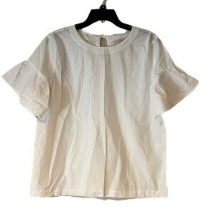 Loft White Cotton Blouse w/Flutter Sleeves and Double Tie Closure - Medium